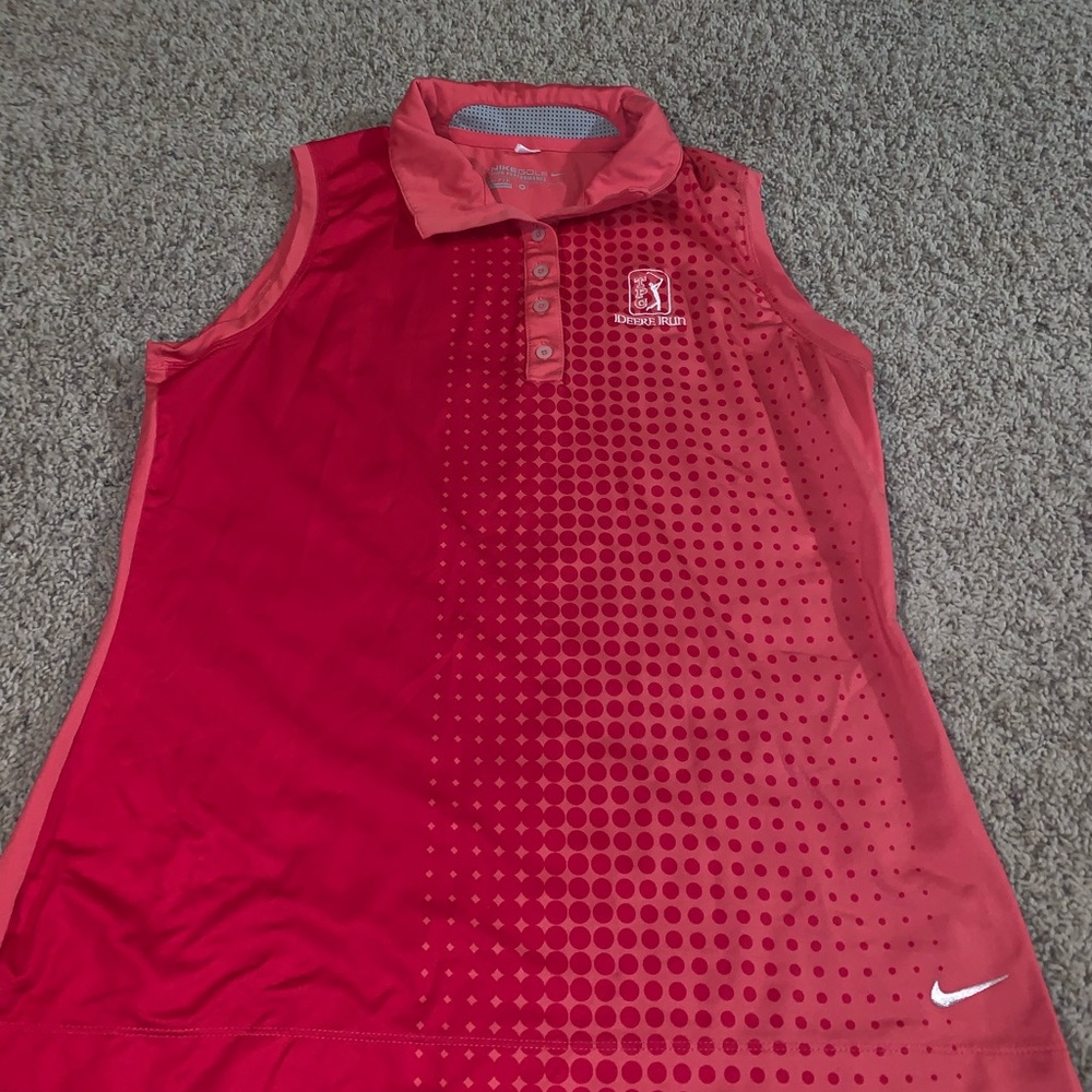 Pink/Red Nike John Deere TPC Sleeveless Golf Shirt